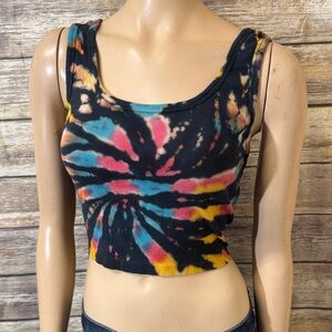 Tie Dye Crop Tank Top M Medium Festival Concert Boho Ribbed Colorful Indie Emo